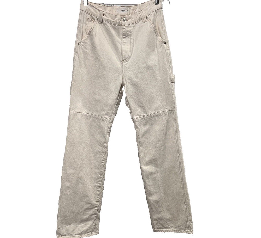 MANGO MNG Women Carpenter Fit Jeans - Beige Ivory High Waisted Size 6